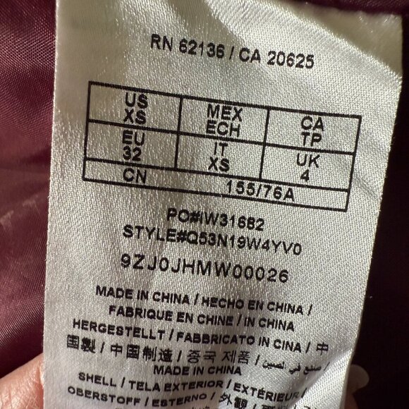 Guess Los Angeles Stylish Burgundy Double-Breasted Belted Coat - Size XS - Picture 7 of 10